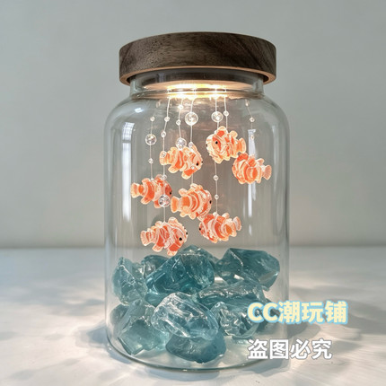创意DIY桌面仿真鱼缸造景拍拍灯摆件送闺蜜送女友送男友礼物