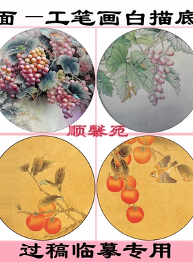 花鸟工笔画白描底稿团扇