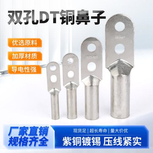 华一牌 双孔铜鼻子DT25 95 240 紫铜镀锡 双孔线耳 电缆铜接头