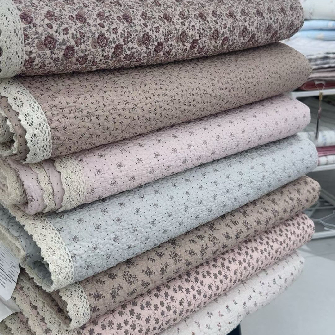 韩式纯棉小碎花绗缝水洗床盖床单床垫