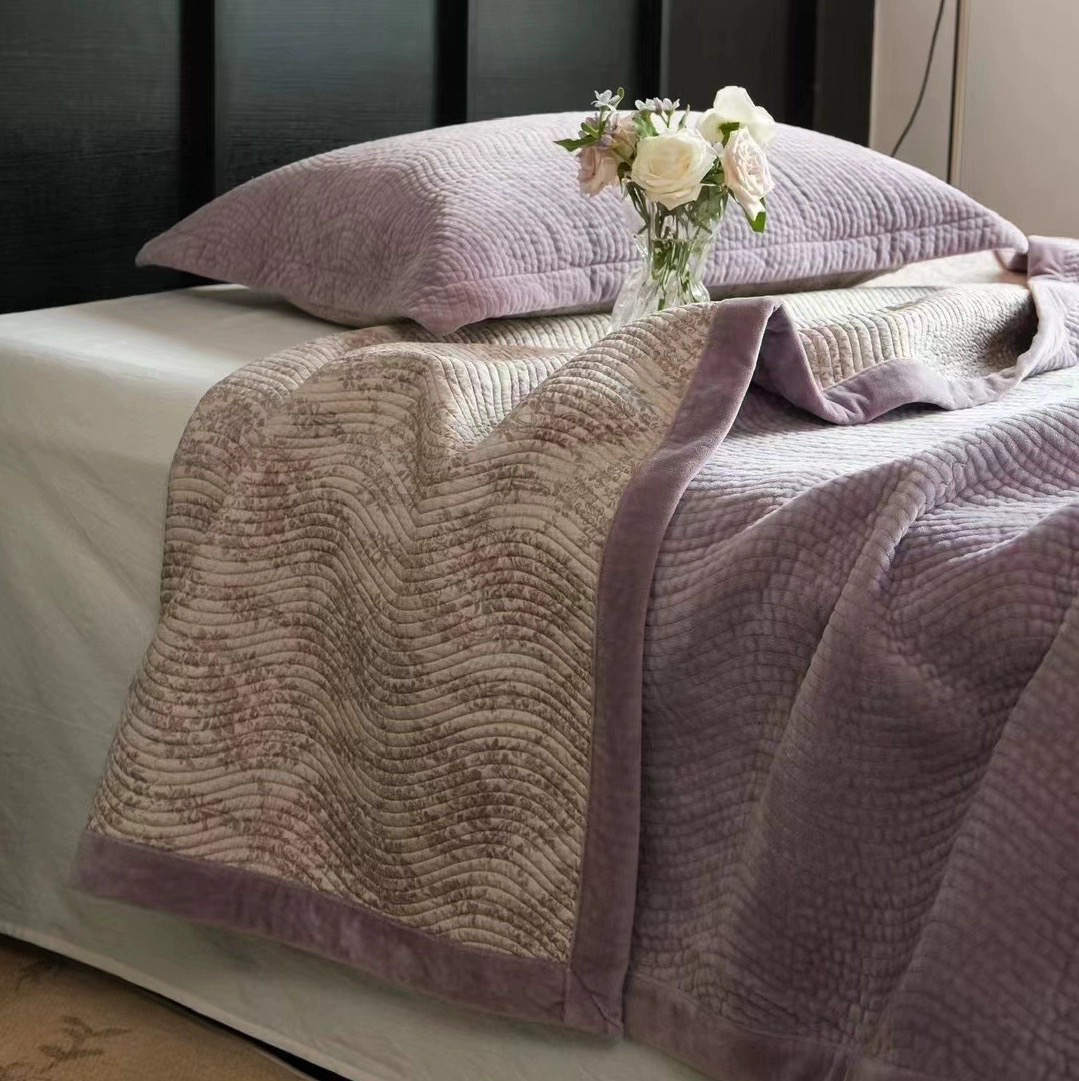 韩式纯色简约一面绒一面莫代尔绗缝水洗保暖绒毯秋冬床垫床单床盖