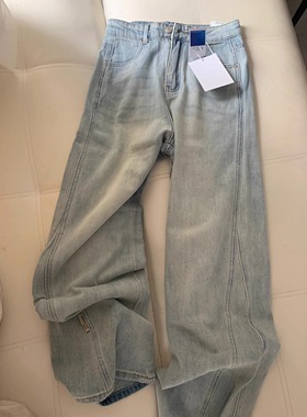 浅蓝色宽松直筒牛仔裤女秋季新款高腰显瘦垂感百搭做旧窄版阔腿裤