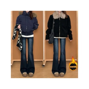 加绒加厚显瘦喇叭裤 女新款 微喇牛仔裤 145小个子复古辣妹弹力修身