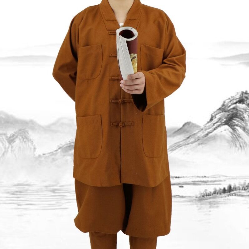 僧衣秋冬季毛呢免绑腿短褂套装出家师父和尚服小褂保暖加厚僧装