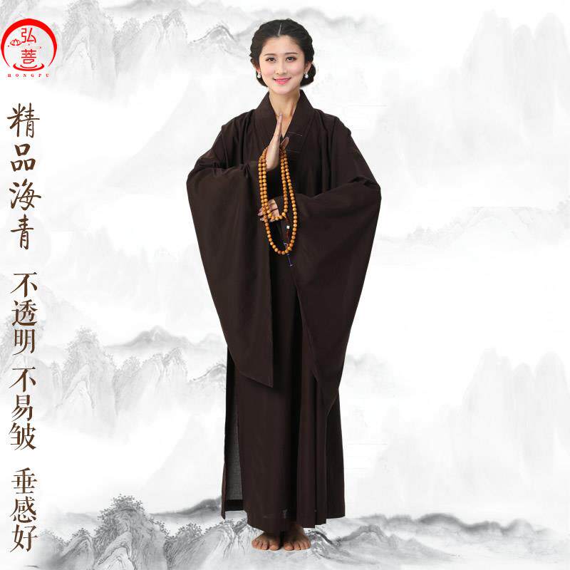 特卖海青居士服女禅修服衣男大褂高档台湾麻料海清深咖啡色僧服不