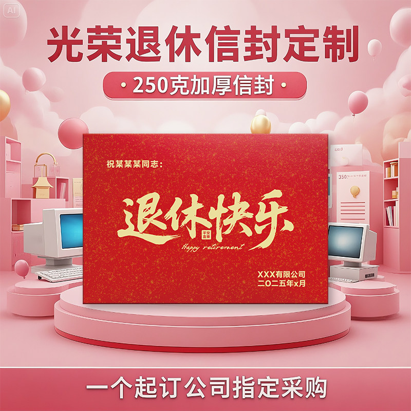 企业光荣退休纪念品烫金贺卡信封定制公司采购员工答谢礼品装