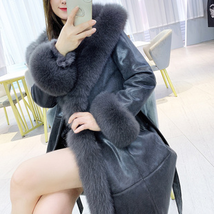 冬季 加厚外套 新款 狐狸毛领女士皮草大衣真皮兔毛皮毛一体中长款