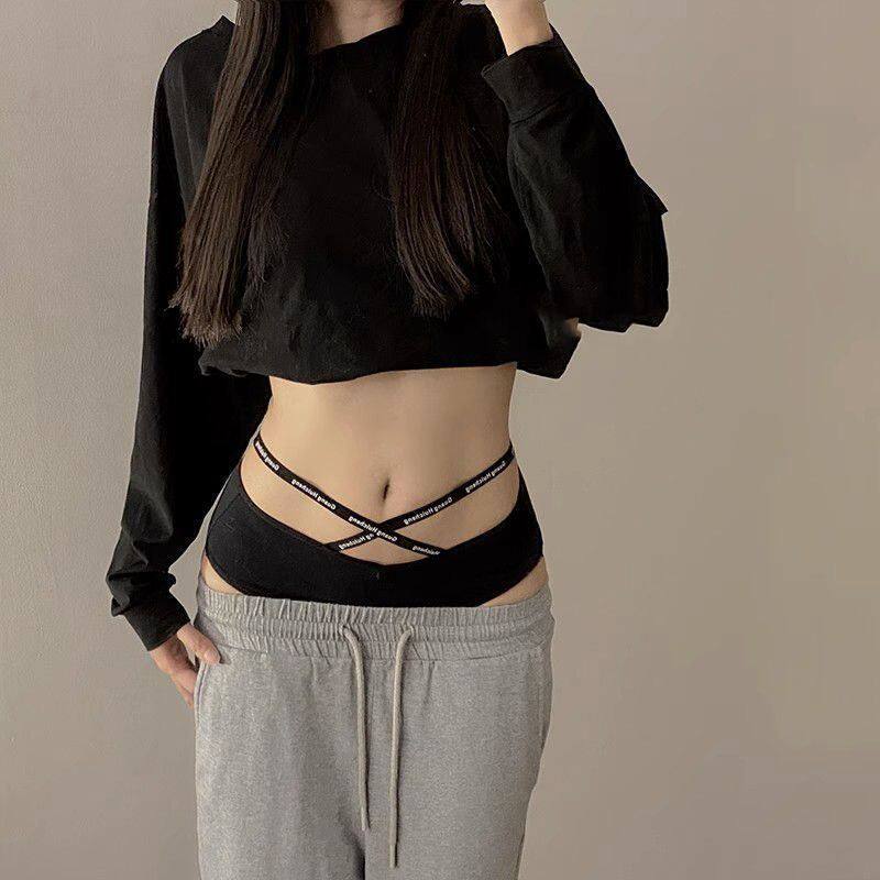维多利亚小蛮腰无痕内裤女纯棉抗菌全棉女生性感新款运动交叉字母
