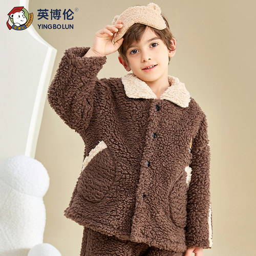 英博伦秋冬季男童法兰绒睡衣加厚