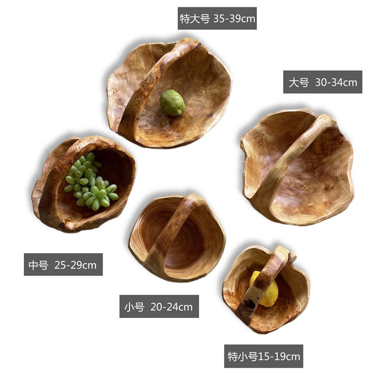 단단한 나무 손잡이 과일 바구니 과일 접시 과일 분지 거실 가정용 과일 접시 크리 에이 티브 나무 뿌리 조각 과일 바구니 주방 야채 바구니