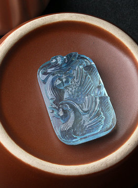 男女海蓝宝一物一图吊坠全透体