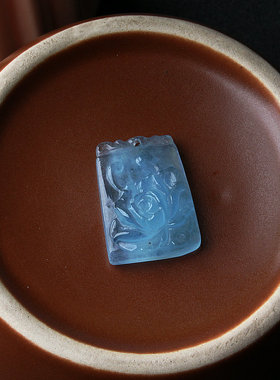 新款天然海蓝宝花开富贵吊坠蓝色挂件冰种4.1克男女水晶锁骨链