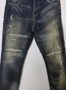NH69D 刀割破坏 Denim 日潮潮流 红色真赤耳 水洗直筒牛仔裤