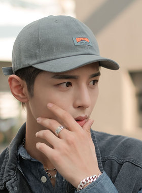 灰色新款春秋短檐棒球帽男潮鸭舌帽小众个性时尚ins软顶帽子男士