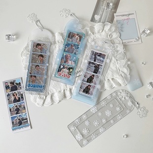 冬季韩版透明白色雪花人生四格卡套长条大头贴挂件卡套追星卡包女
