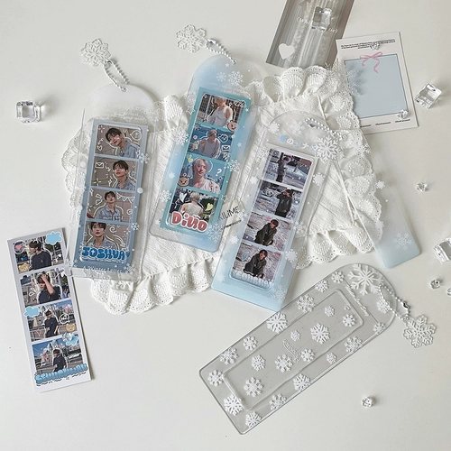 冬季韩版透明白色雪花人生四格卡套长条大头贴挂件卡套追星卡包女