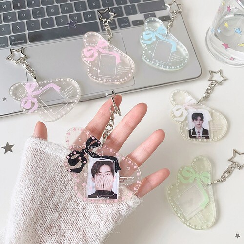 夏日少女透明翅膀星星钥匙扣挂件学生1寸证件照大头贴挂饰卡套