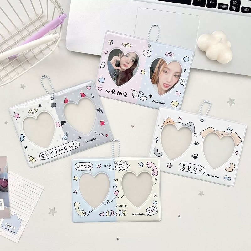 原创可爱3寸CP卡套双格心形卡套包挂证件照小卡收纳卡套钥匙扣,收纳整理,卡套,淘宝优惠券,粉丝福利购,淘宝优惠卷