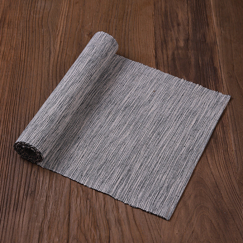 现代简约时尚韩式棉麻桌旗中国风灰白色茶席 夏布柜旗中式茶几旗