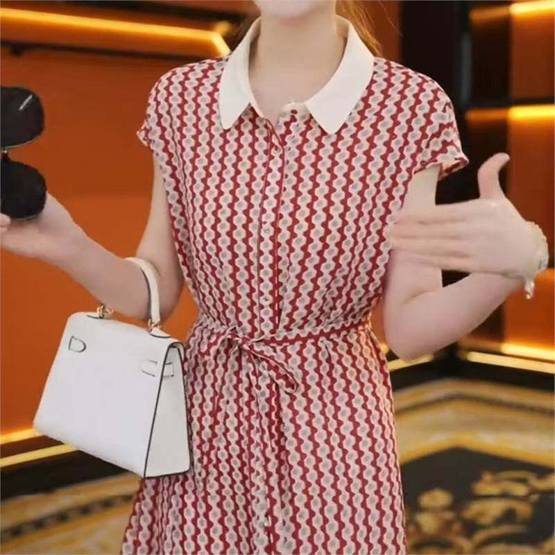 806精选正版夏季撞色娃娃领无袖连衣裙女士波浪圆点印花宽松显瘦