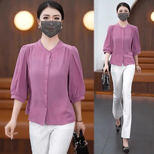 2026春夏季 冰丝上衣胖美眉宽松遮肚大码 薄款 中袖 时尚 2.24精选正版