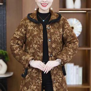 806精选正版2026女装秋冬加绒花棉袄奶奶装中款加厚棉衣冬季保暖