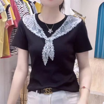 46精选正版蝴蝶结圆领印花短袖T