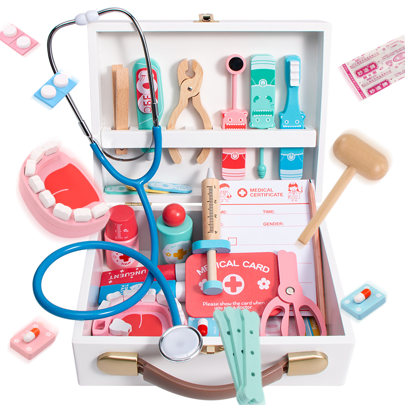 木制儿童小医生玩具套装女孩医疗箱打针看病男孩过家家扮演听诊器