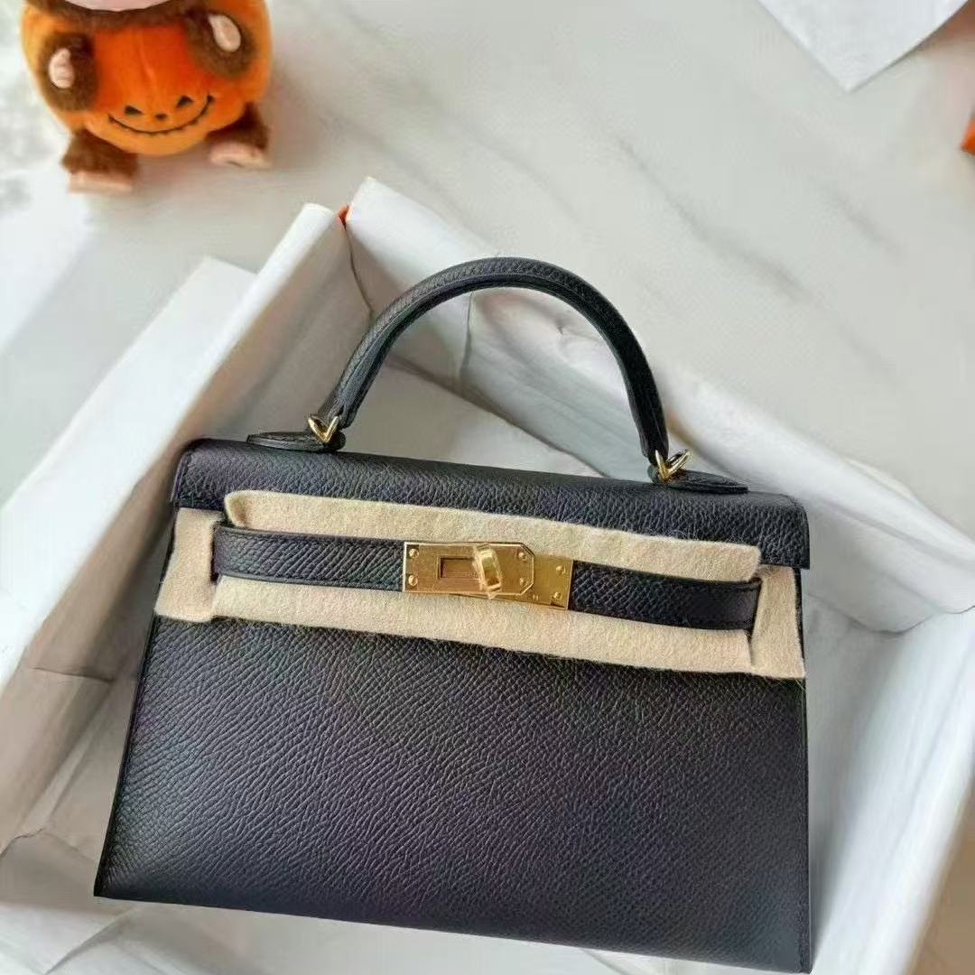 爱马仕Hermes黑金minikelly二代epsom皮单肩斜挎女包二手奢侈品