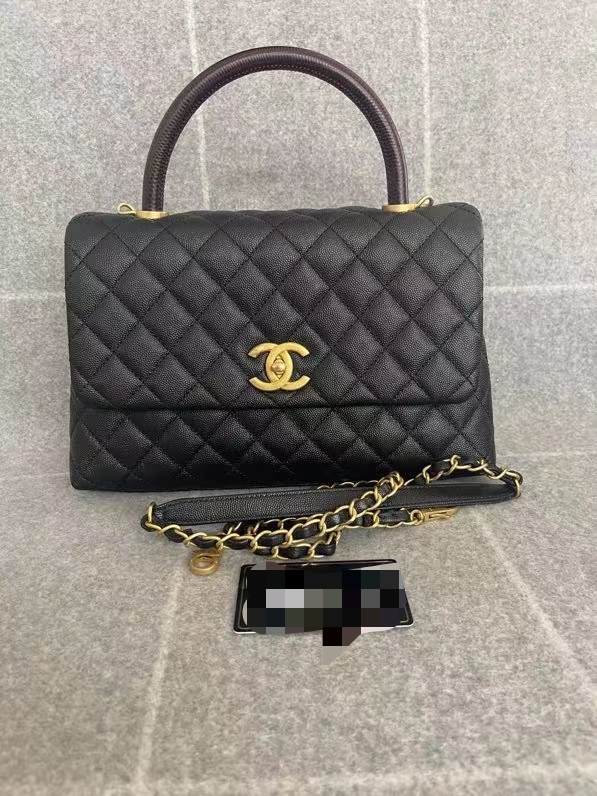 99新香奈儿Chanel coco handle中号荔枝皮单肩斜挎手提包