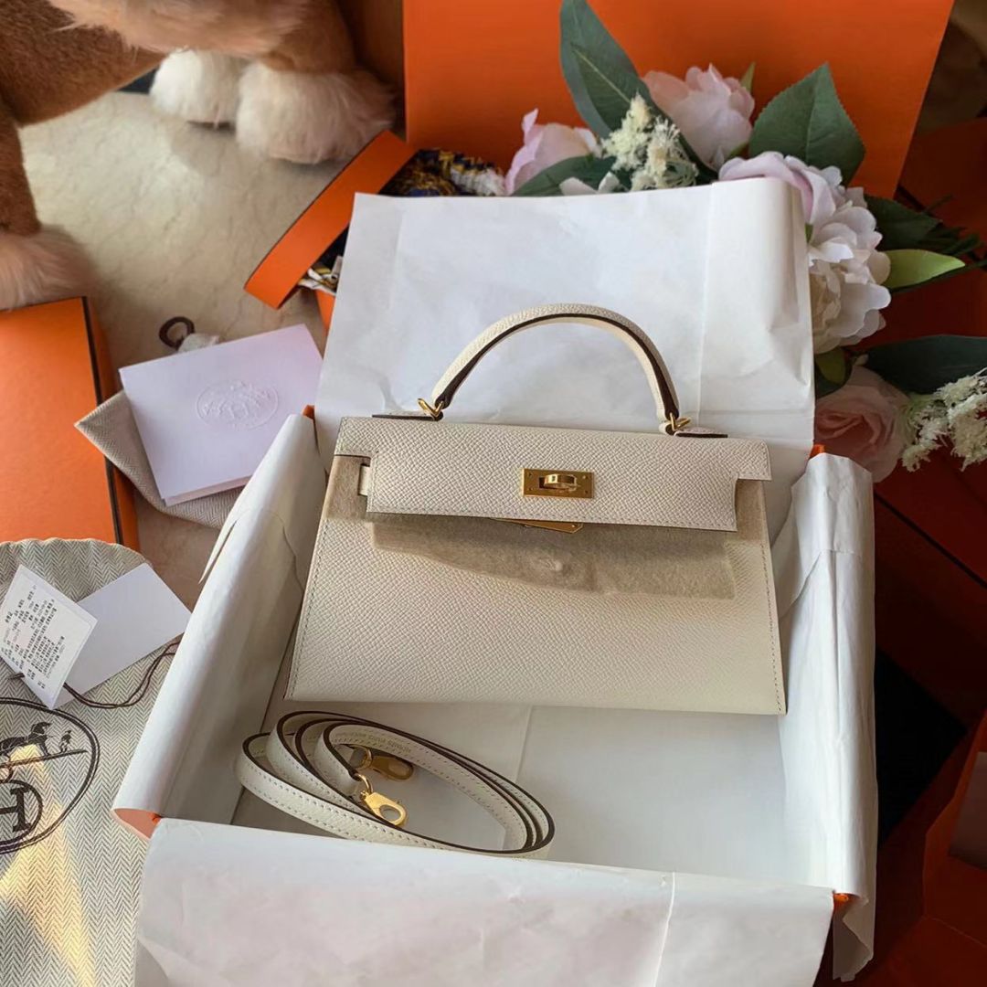 全新专柜正品奢侈品奶昔白凯莉mini kelly2代单肩斜挎手提女包