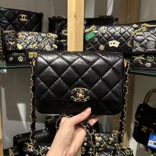 99新香奈兒19bag小號新款 黑金羊皮單肩斜挎包