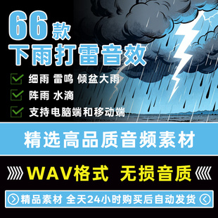 音效素材 打雷下雨狂风电闪雷鸣暴雨细雨倾盆大雨环境氛围音效