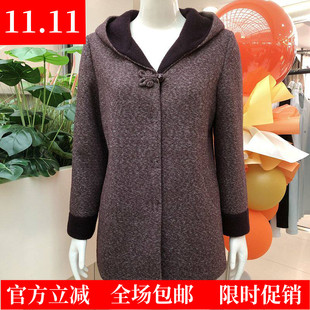 庄娇26093 中老年人金貂绒连帽外套女冬季新款妈妈毛呢大衣奶奶