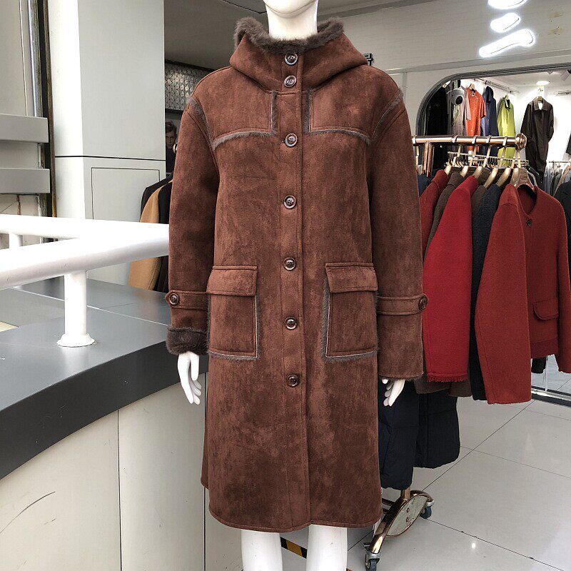 金博圣斯SN601 时尚中长貂绒外套女冬季新款韩版加厚皮毛一体夹克