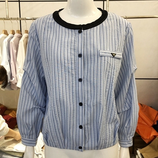 女2026春季 条纹衬衫 新款 洋气小衫 衬衣 欣亿嘉26A32 休闲短款 时尚