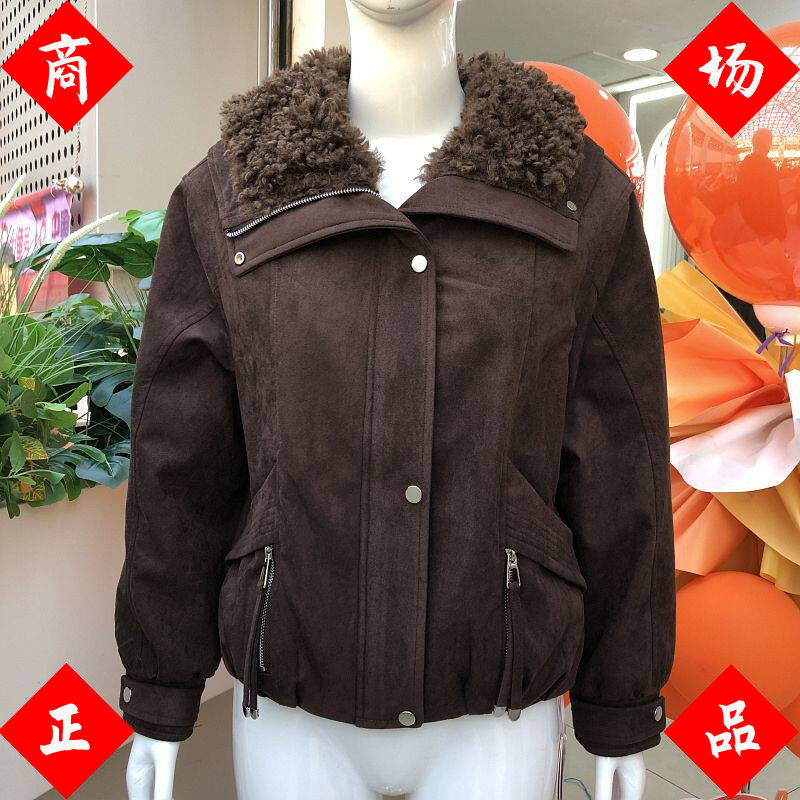 帛F09 时尚羊羔毛加绒加厚外套女2026冬季新款妈妈短款派克服上衣