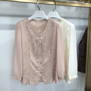 雪纺衫 纱袖 精品上衣女衬衣春新款 妈妈七分袖 妮悦菲6806 小衫 时尚