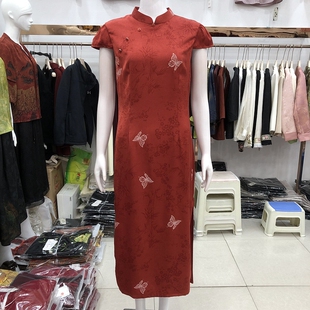 新款 妈妈真丝缎连衣裙 旗袍裙子夏季 西湖月1233婚宴喜婆婆丝缎短袖