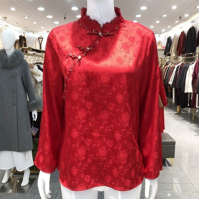 芬尔国际8579婚宴国风缎面小衫女新中式绸缎红色衬衫礼服内搭打底,女装/女士精品,衬衫,淘宝优惠券,粉丝福利购,淘宝优惠卷