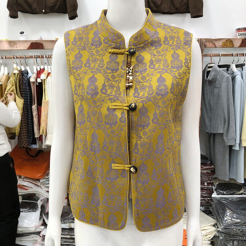 锦绣26-A08 国风新中式盘扣马甲2026春季新款洋气丝缎马夹女背心