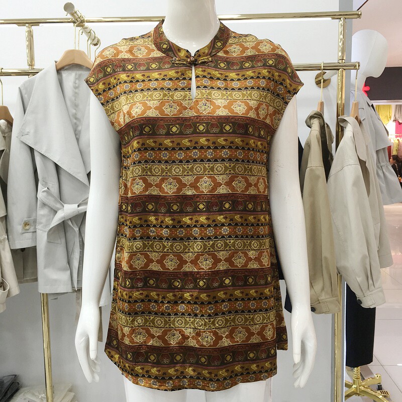 古玉轩1179 桑蚕丝小衫女士中长上衣夏季新款妈妈短袖真丝缎T恤衫