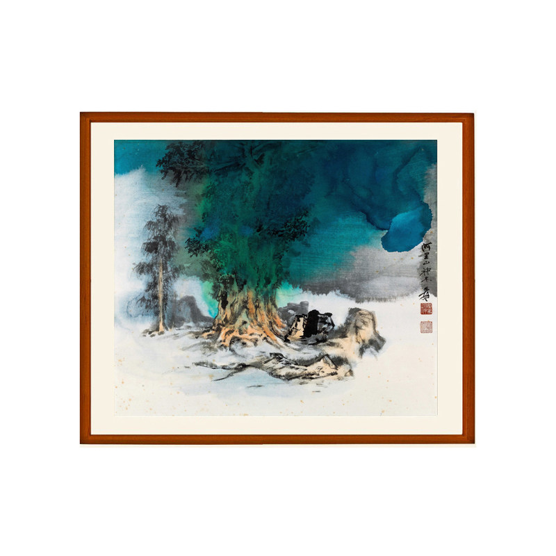 张大千名画书画泼墨山水画阿里山神木客厅挂画装饰画非手绘卷轴画