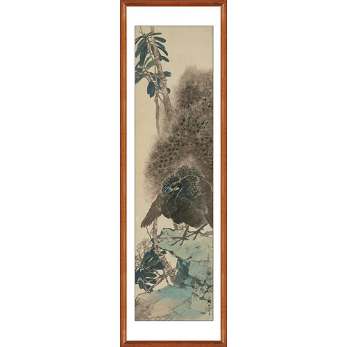 任伯年花鸟画挂画孔雀图写意画国画客厅装饰画非手绘字画竖版卷轴