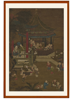陈洪绶人物画挂画版画合欢多子图