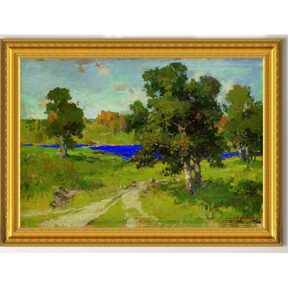 油画电表箱玄关客厅装饰画挂画壁画俄罗斯珐明(父)森林旁的小路