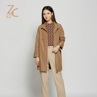 知臣秋季新品 春秋季休闲百搭立领木耳边拉链一手长风衣 16223588