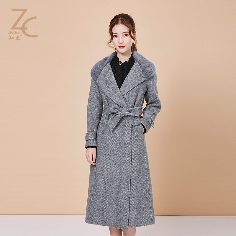 知臣冬季毛线领长款羊毛大衣女上衣 2884983