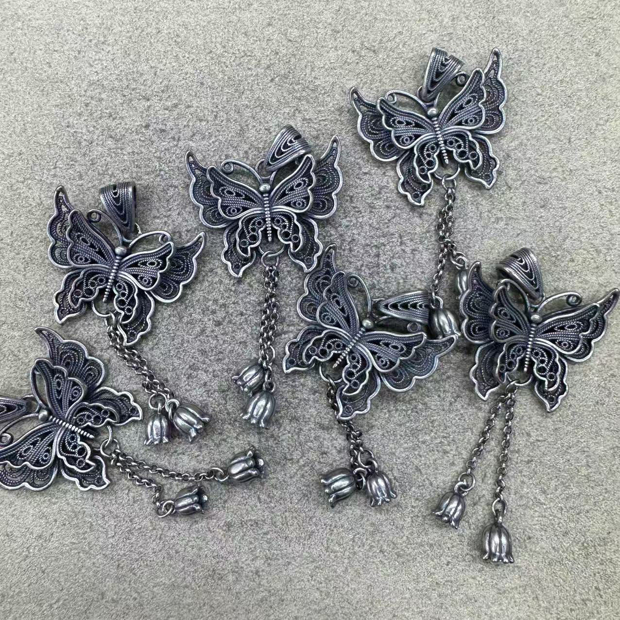 DIY精工三七老银镂空蝴蝶流苏项链女轻奢小众复古民族风锁骨链,饰品/流行首饰/时尚饰品新,银饰项链,淘宝优惠券,粉丝福利购,淘宝优惠卷