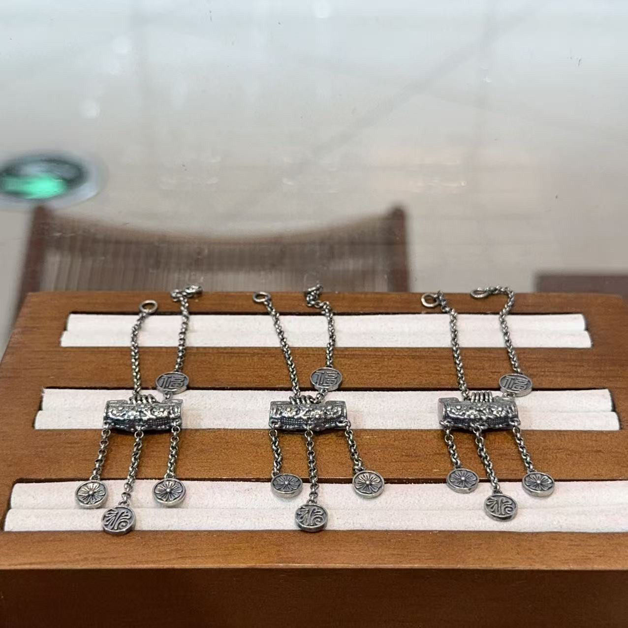 精工三七老银流苏链条锁吊坠配件手工diy文玩时尚配饰佛珠串珠